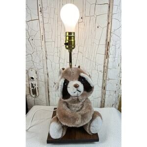 Vintage 80’s ADI Brown Raccoon Nursery Table Lamp Plush Musical California Toys